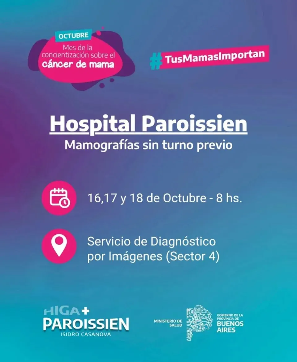 El Hospital Paroissien impulsa jornadas de mamografías gratuitas por el Mes del Cáncer de Mama
